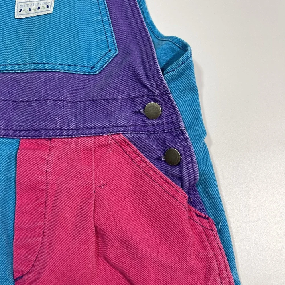 Vintage 90s Blue Attitude Multicolor Overalls Kids Size 10